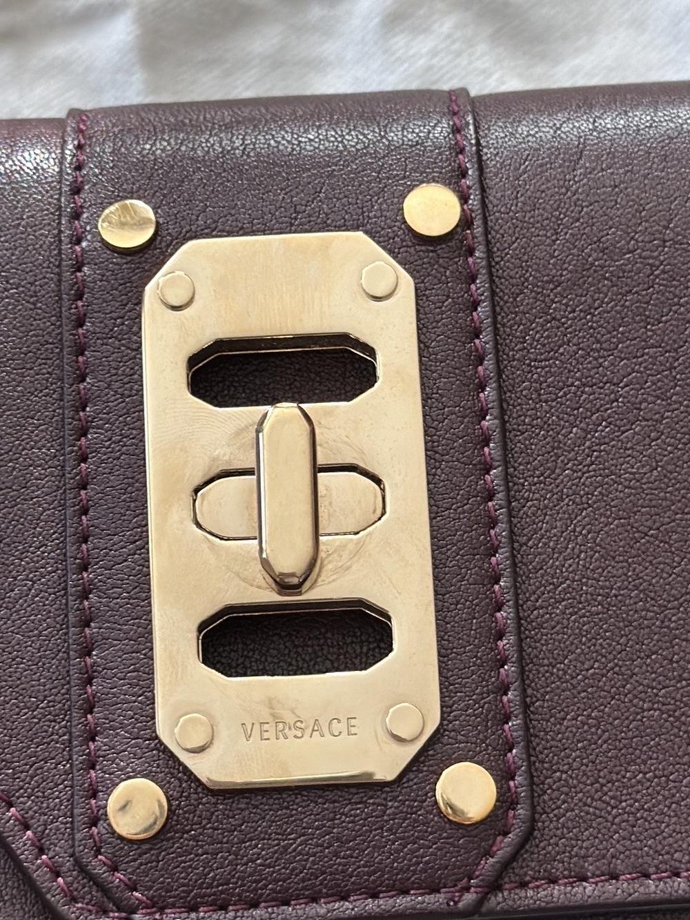 Versace Women's Plum Leather Crossbody with Gold Hardware